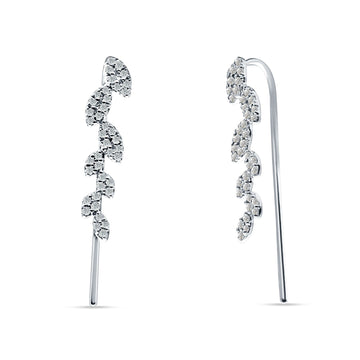 Marquise Shaped Leaf Style Fish Hook Threader Earrings Cubic Zirconia 925 Sterling Silver Wholesale